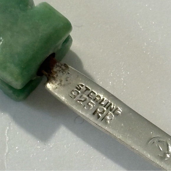 Jade and sterling silver vintage antique hors d'oeuvres made in Mexico fork - Picture 8 of 9